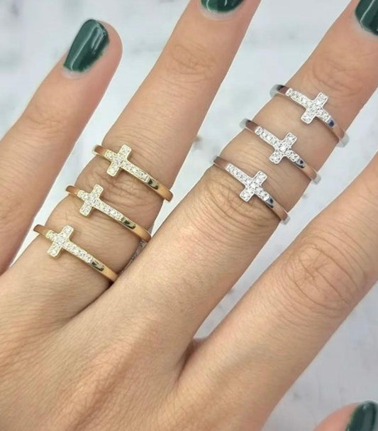 9CT GOLD CROSS DIAMOND RINGS