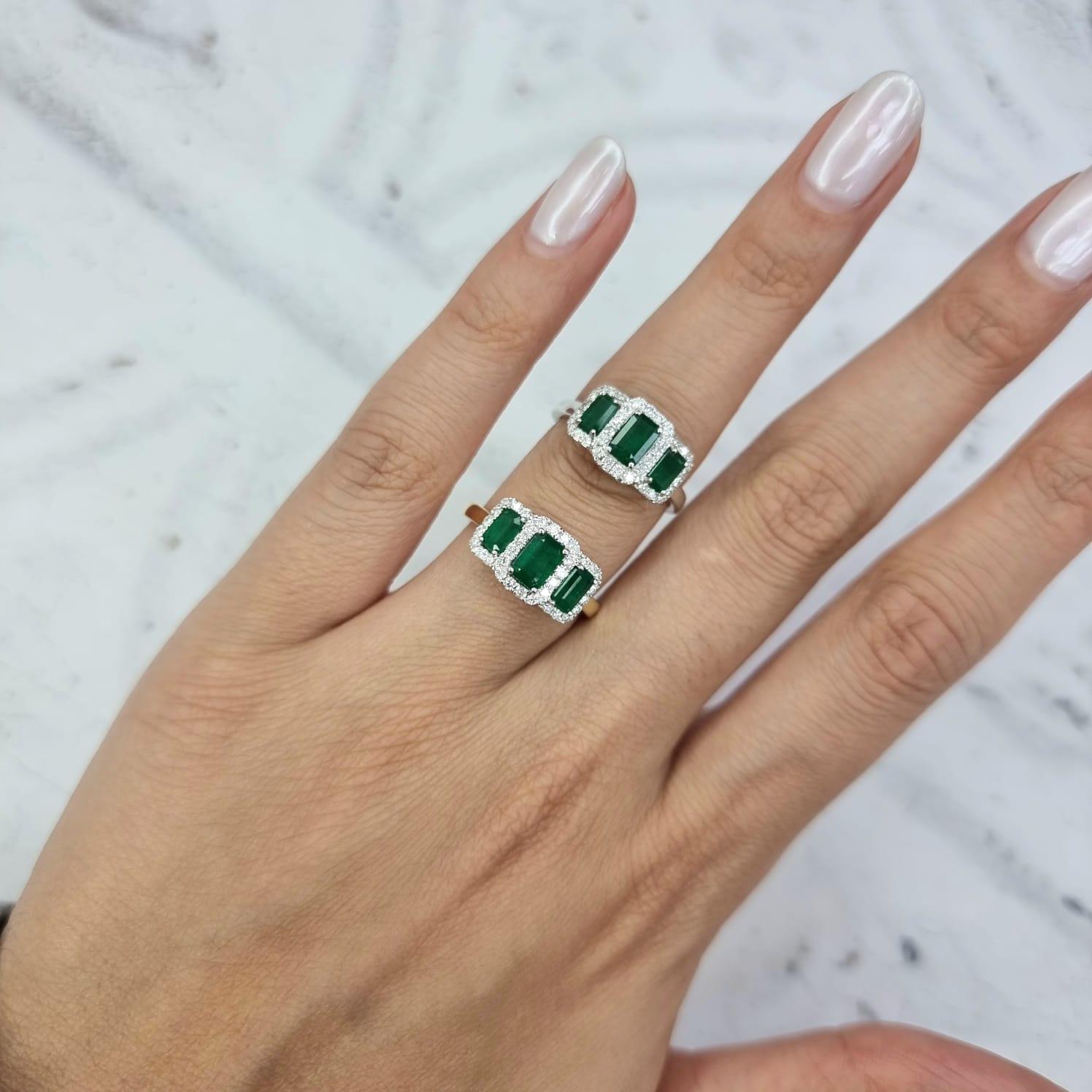 EMERALD OCTAGONAL HALO THREE STONE RINGS - Jason Ralph Jeweller 