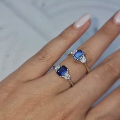 BLUE SAPPHIRE OCTAGONAL THREE STONE RINGS